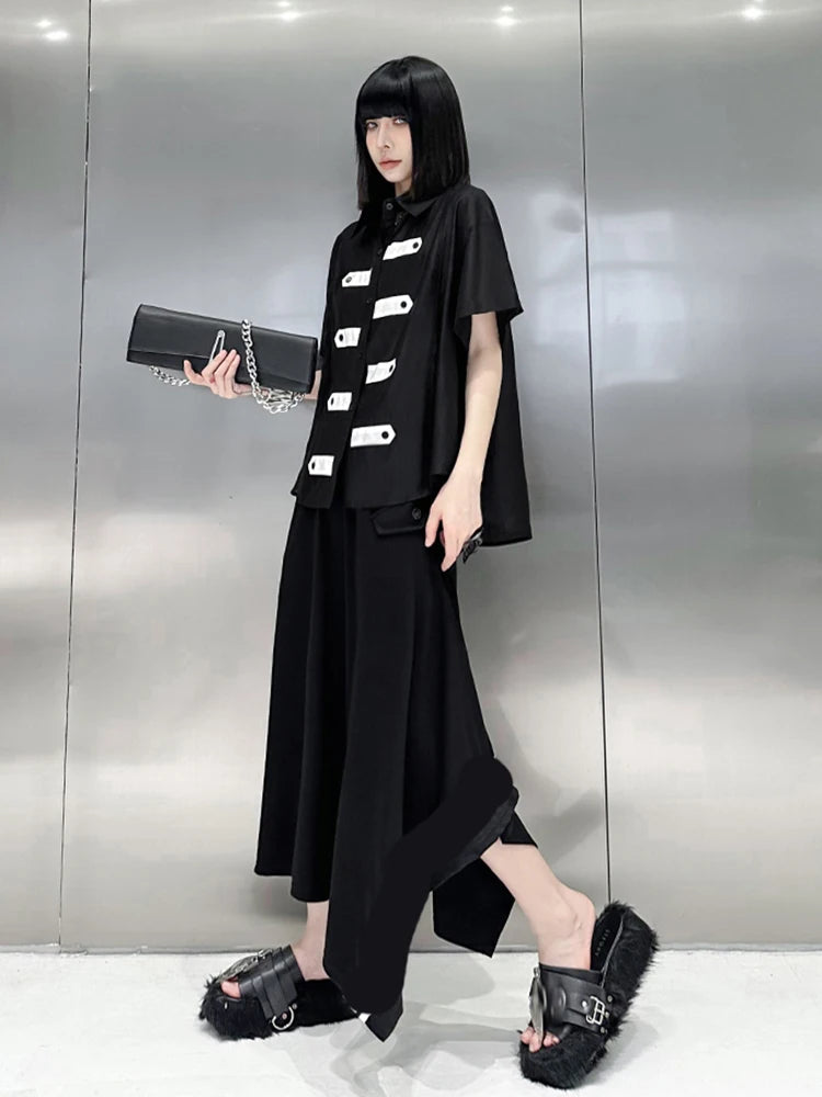 XITAO Casual Short Sleeve Shirt Contrast Color Patchwork Button Decorate Top Loose Fashion Women Shirt Summer New WLD20189