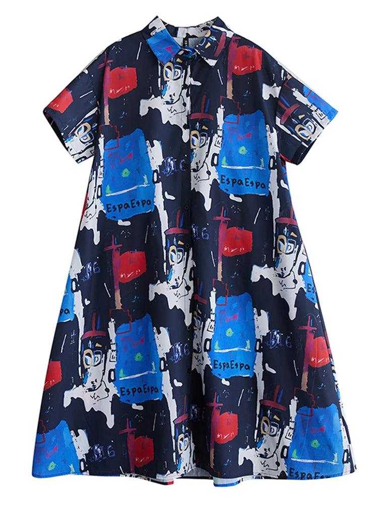 XITAO Irregular Print Loose Female Shirt Dress Personality Korea Women Summer New Casual Short Sleeve Slimming Dress ZMY1134