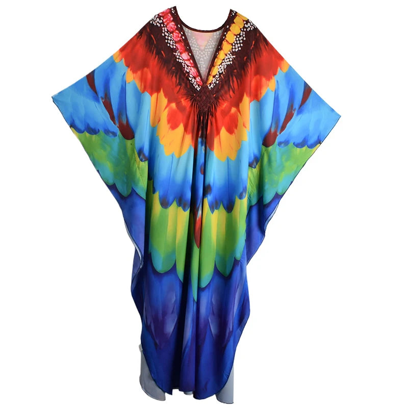 XITAO V-neck Patchwork Printing Dress Summer Thin Female Bat Sleeve Pullover Casual Polyester Women Personality Dress GJ1212