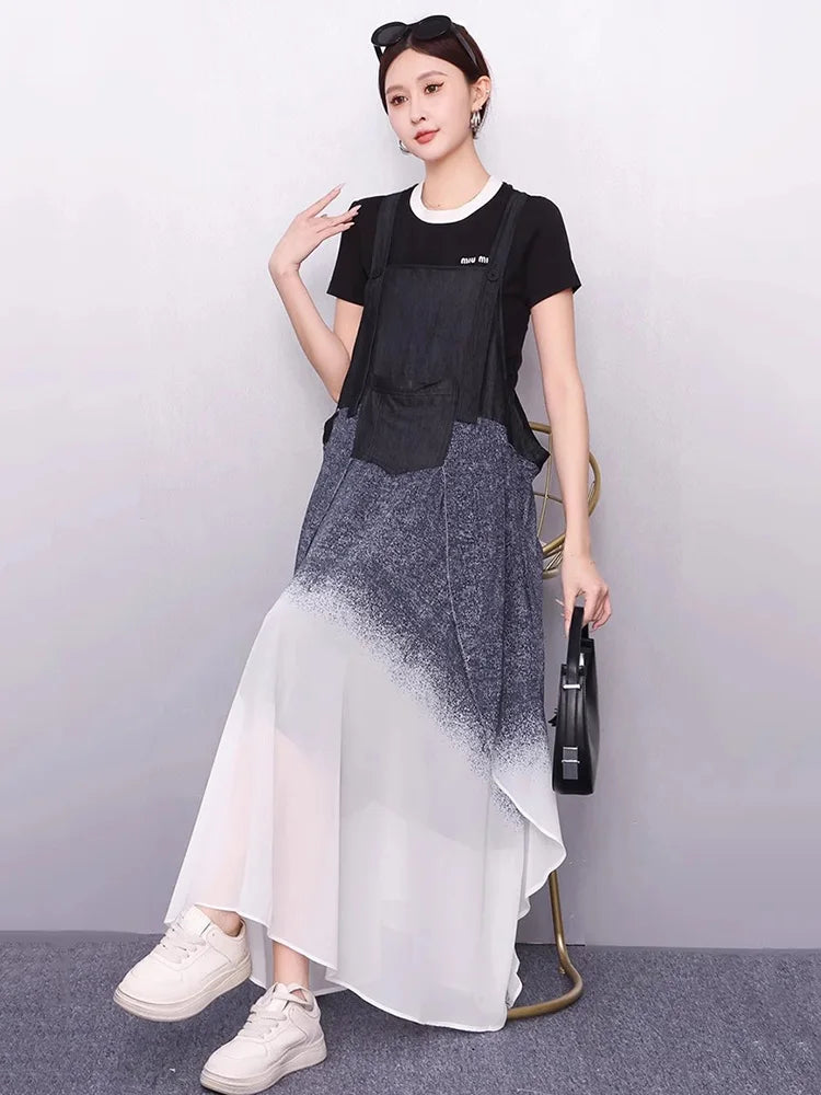 XITAO Patchwork Pocket Sleeveless Dress Loose Casual Gradient Slimming Personality Square Collar Summer Woman Dress ZMY1348