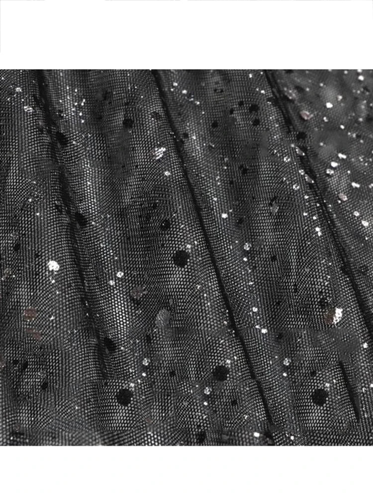 XITAO Sequin Mesh O-neck Dress Casual Loose Fitting A-line Hong Kong Elegant Fashion Personality Summer Women Dress ZMY1235