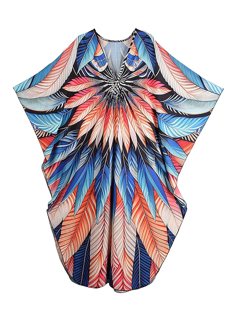 XITAO Contrast Color Print Patchwork Batwing Sleeve Dress Pullover Loose Slimming Casual Ankle-length Summer Women Dress GJ1142