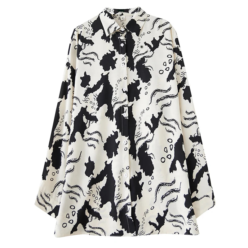XITAO Print A-line Blouse Casual Loose Fitting Hong Kong Slimming Fashion Full Sleeve Single Breasted Autumn Female Blouse GMM1307