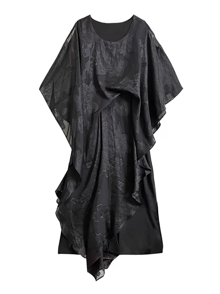 XITAO Irregular Print Loose Dress Casual O-neck Patchwork Gauze Vintage Personality Slimming Pullover Summer Woman Dress ZMY1353