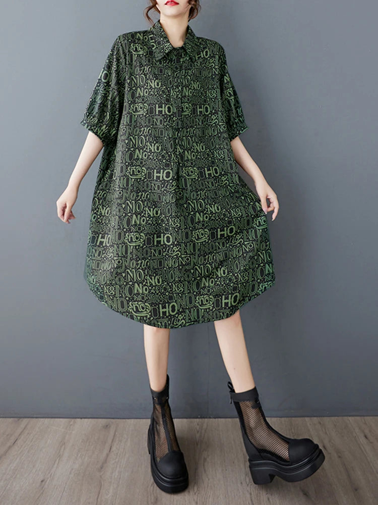 XITAO Letter Print Pocket Patchwork Dress Short Sleeve Turn-down Collar Single Breasted Pullover Loose Slim Shirt Dress ZMY1151