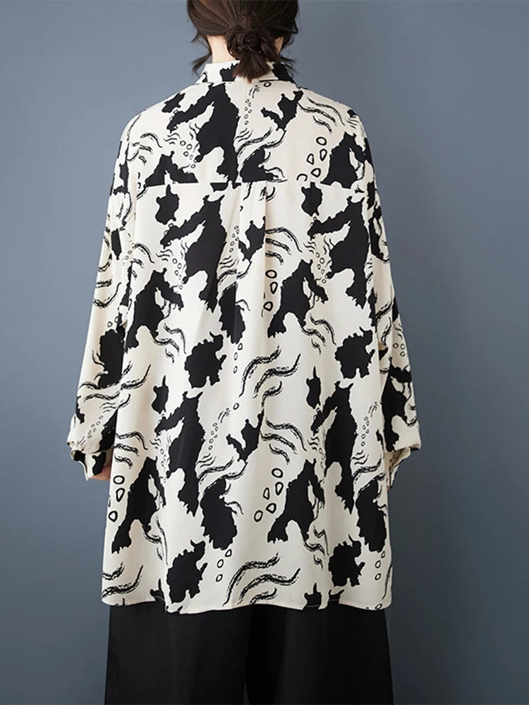 XITAO Print A-line Blouse Casual Loose Fitting Hong Kong Slimming Fashion Full Sleeve Single Breasted Autumn Female Blouse GMM1307