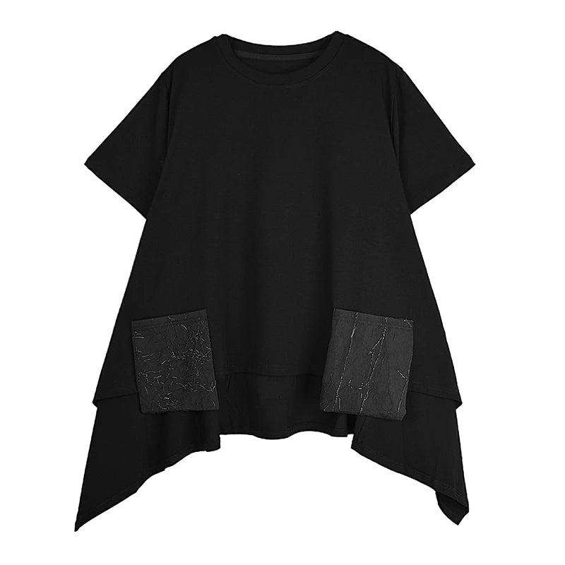 XITAO Pocket O-neck Half Sleeve T-shirt Casual Loose Fitting Leisure Contrast Color Fashion Simple Spring Women T-shirt GYX1568