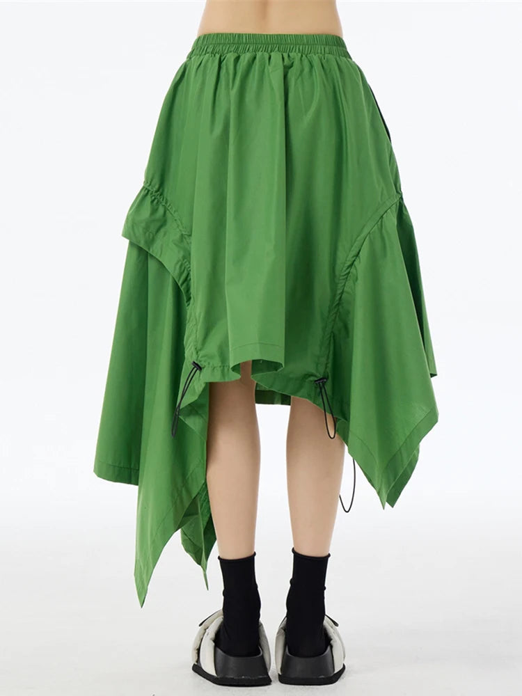XITAO Asymmetric Drawstring Loose Skirt Solid Color Personality Women Trend Slimming Irregular Elastic Waist Skirt HQQ2442