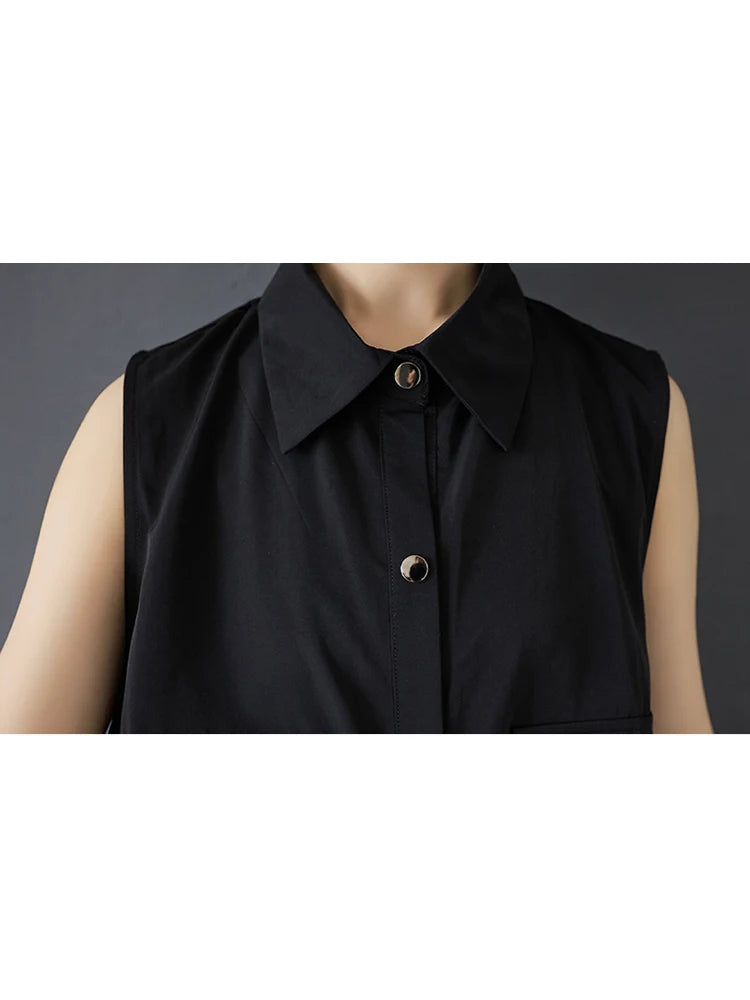 XITAO Single Breasted Turn-down Collar Pocket Dress Casual Loose Fitting Personality Fashion Korea Summer Female Dress ZMY1193