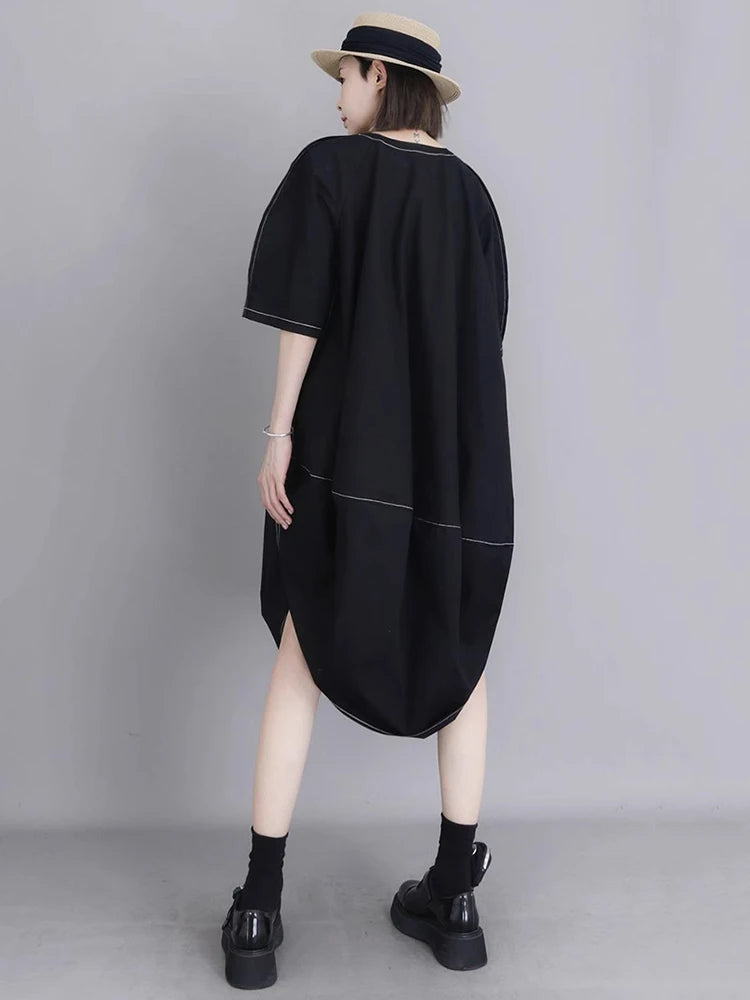 XITAO Irregular O-neck Dress Casual Solid Color Loose Fitting A-line All Match Elegant Personality Summer Female Dress ZMY1370