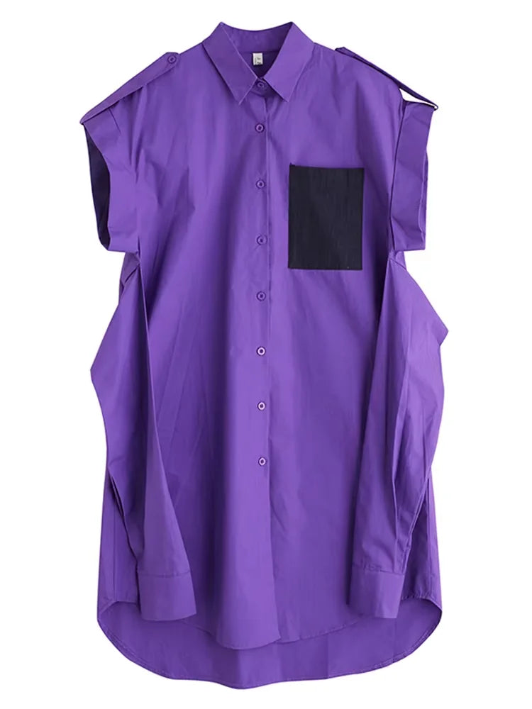 XITAO Irregular Casual Shirt Dress Fashion Personality Patchwork Women Loose Single Breasted A-line Simple Dress ZMY1076