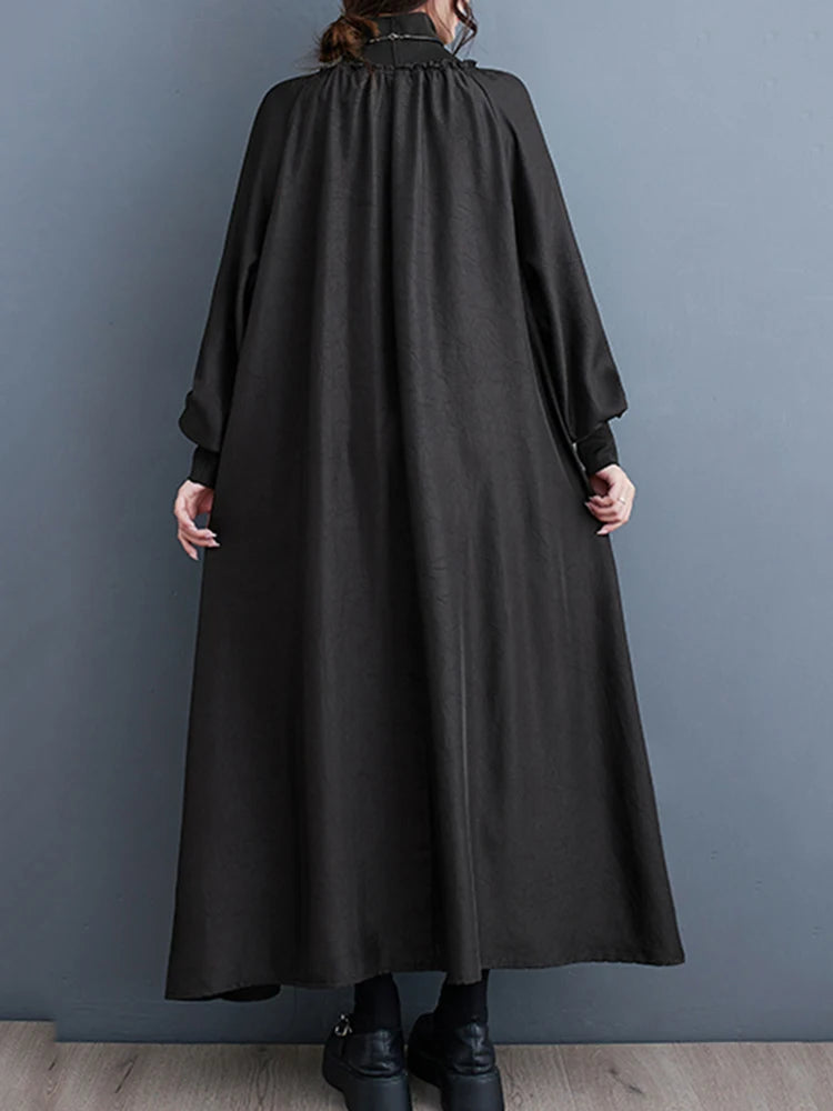 XITAO Loose Turtleneck Female Dress Fashion Temperament Irregular Women Autumn Simplicity Casual Long Sleeve Dress DMJ2337