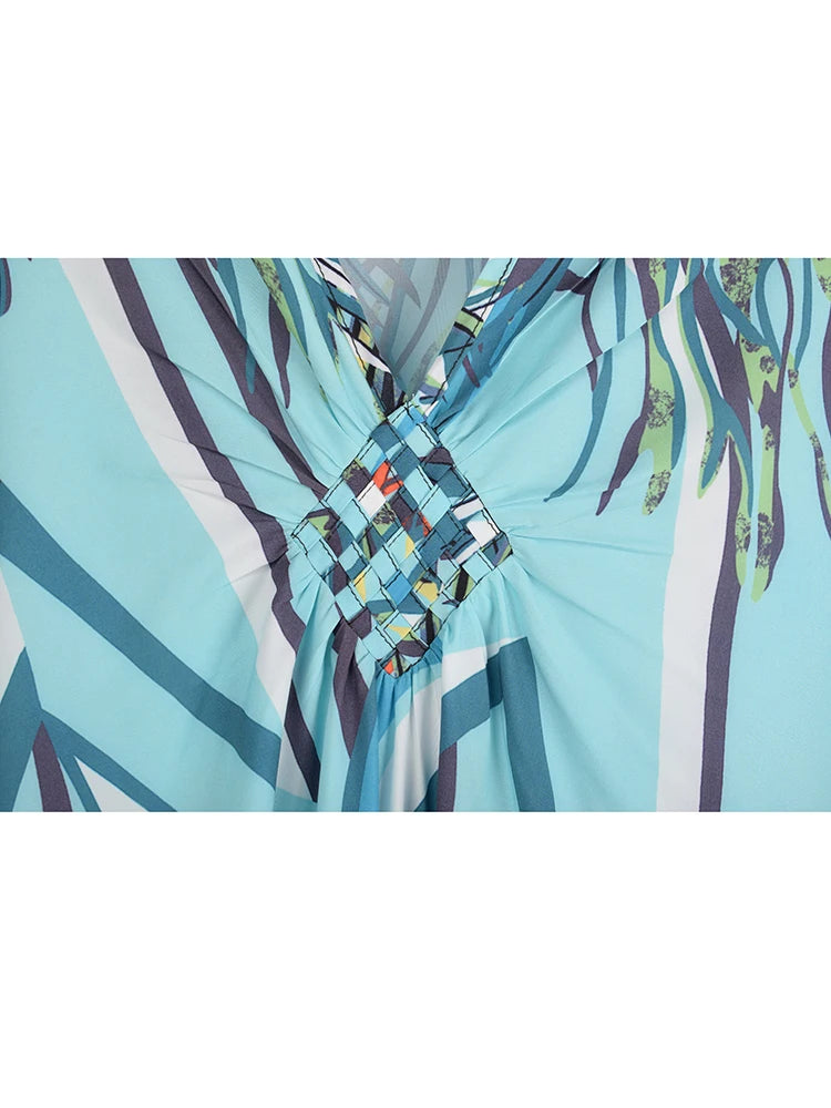 XITAO Print Batwing Sleeve Dress Casual A-line Personality Loose Fitting V-neck Full Sleeve New Summer Female Dress GJ1150
