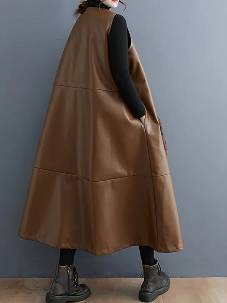 XITAO Three-dimensional Decoration V-neck Dress Solid Color Patchwork Pullover Sleeveless Loose 2024 Spring New Casual Dmj2310