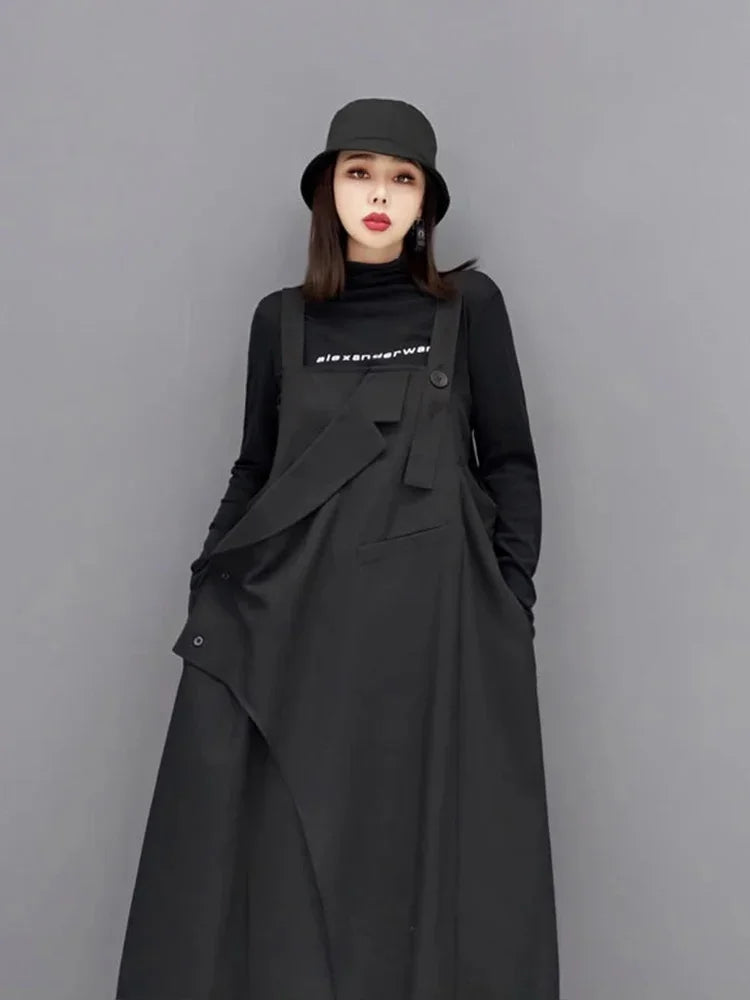 XITAO Asymmetrical Camisole Dress Fashion Solid Color Personality Square Collar Loose Suspenders Dress 2022 Spring New GWJ2791