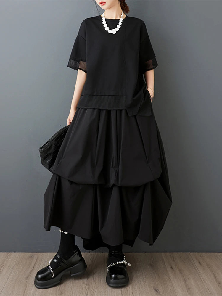 XITAO Irregular Pleated Skirt Solid Color Casual Elastic Waist Loose Simple All-match Temperament Summer Woman Skirt ZMY1273