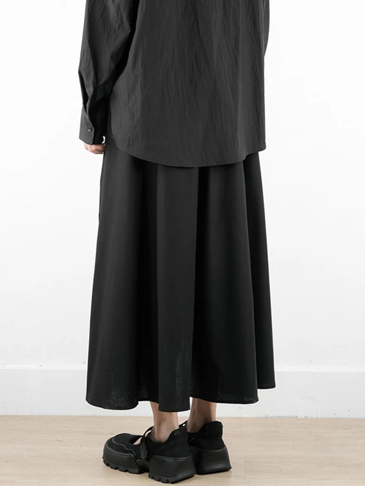 XITAO Hollow Out Contrast Color Pocket Skirt Elastic Waist Patchwork A-line Loose Personality Mid-calf Casual Skirt HQQ2441
