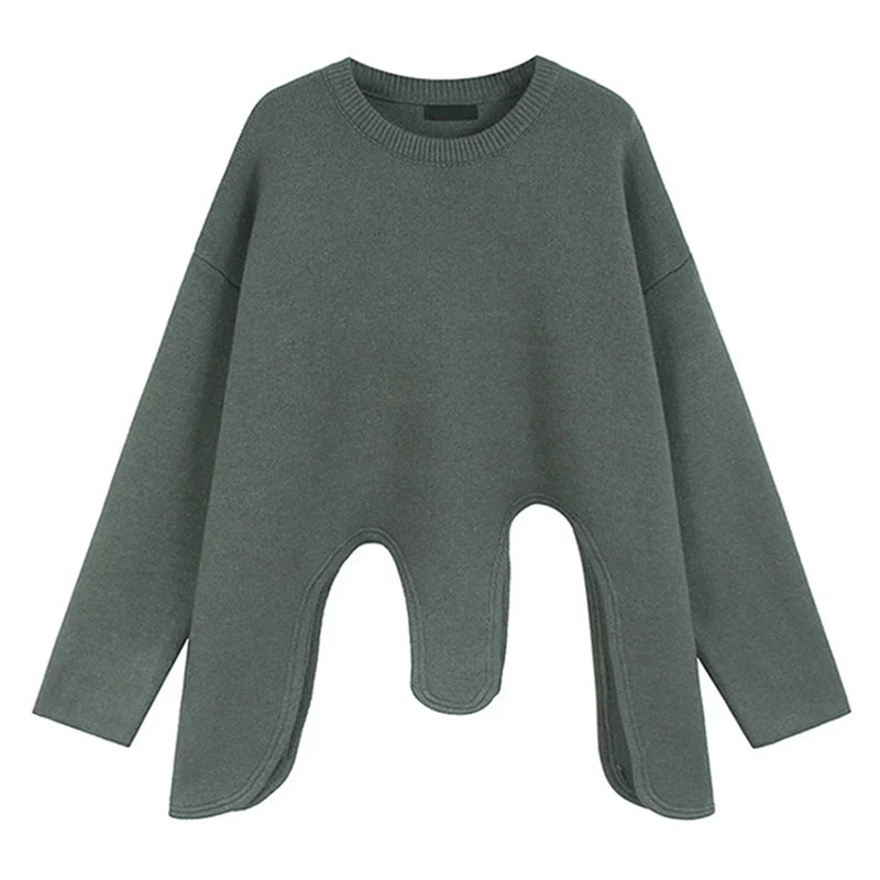 XITAO Asymmetric O-neck Pullover Female Sweaters Trend Irregular Hem Women Long Sleeve All-match Loose Slimming Top GMM1314
