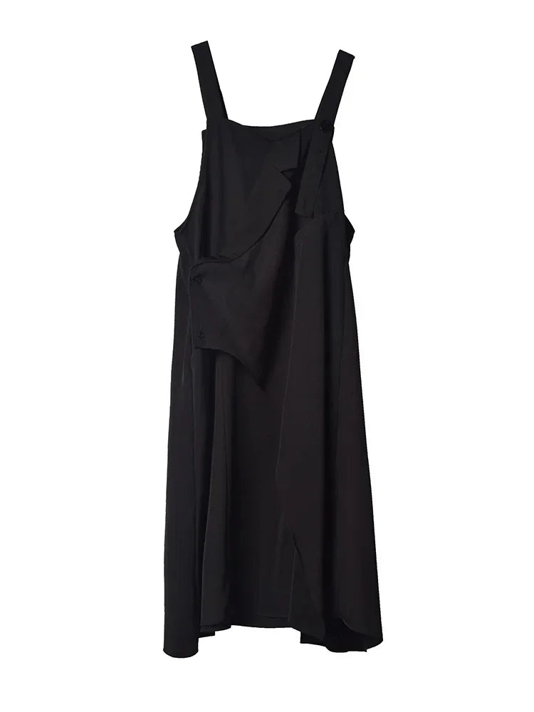 XITAO Asymmetrical Camisole Dress Fashion Solid Color Personality Square Collar Loose Suspenders Dress 2022 Spring New GWJ2791