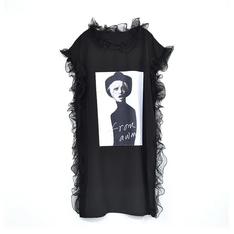 XITAO New Arrival Spring Women Fashion Summer Europe Casual Loose Short Sleeve Ruffles O-neck Knee-length Dress WBB2921