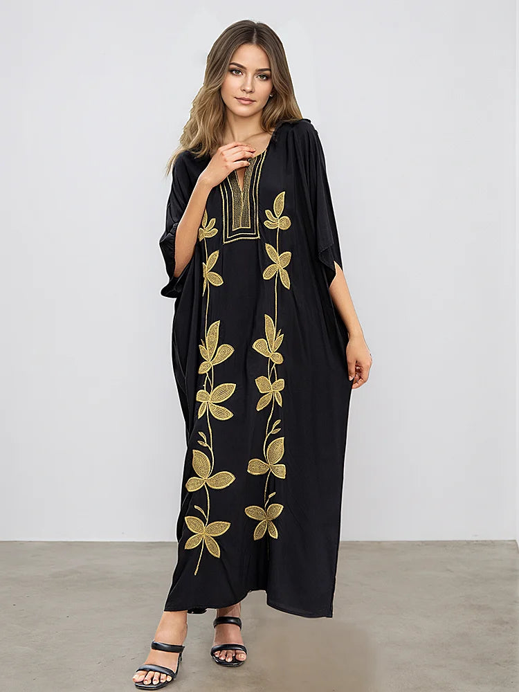 XITAO Embroidery Half Sleeve Loose Female Dress Pullover V-neck Contrast Color Casual Personality Slimming Woman Dress GJ1201