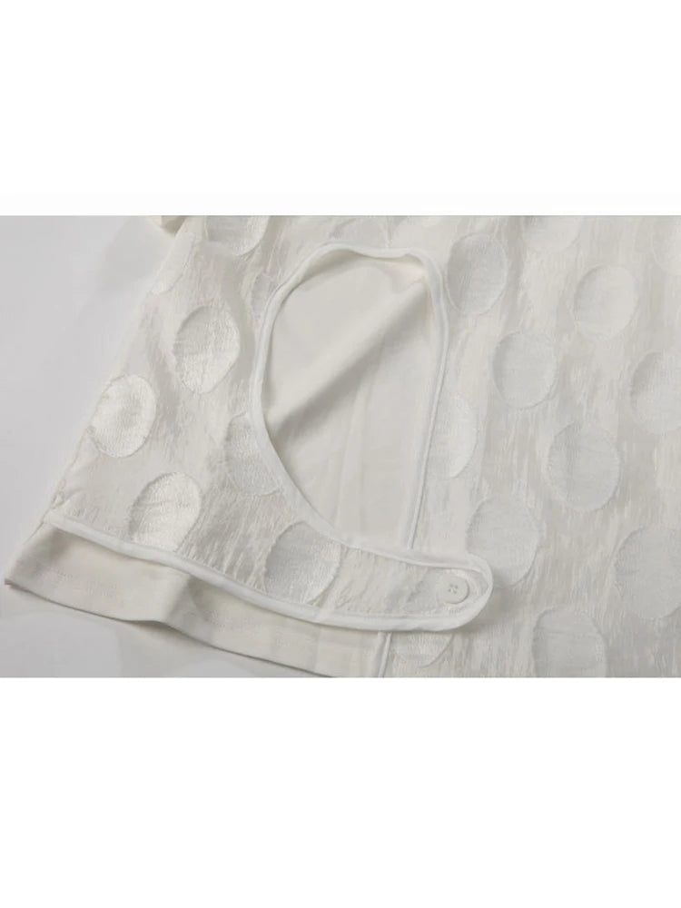 XITAO Hollow Out Asymmetrical Button T-Shirts Gauze Patchwork Pullover Solid Color Short Sleeve Loose Casual Women Top ZMY1163