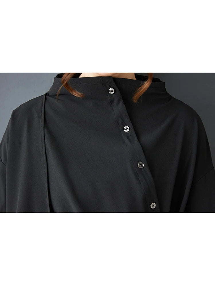 XITAO Button Half High Collar Vintage Blouse Irregular Solid Color Fashion Slimming All-match Loose Casual Female Shirts ZMY1406