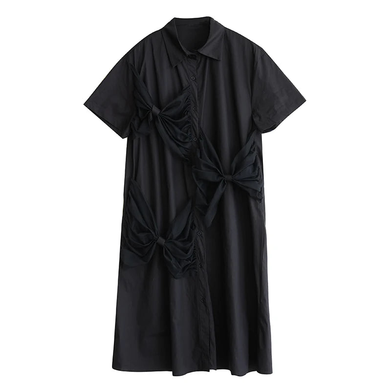 XITAO Patchwork Mesh Single Breasted Dress Turn-down Collar Half Sleeve Leisure New Arrival Sweet Simple Women Dress GYX1565