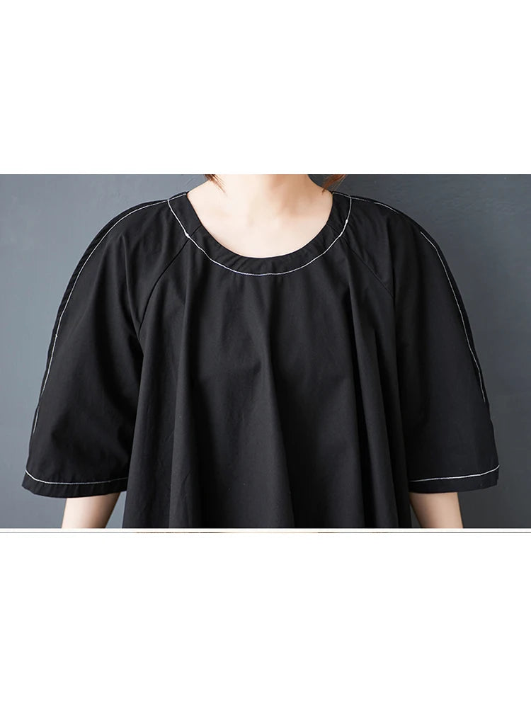 XITAO Irregular O-neck Solid Color Dress Half Sleeve Patchwork Casual New Arrival All-match Summer Woman Slimming Dress ZMY1357