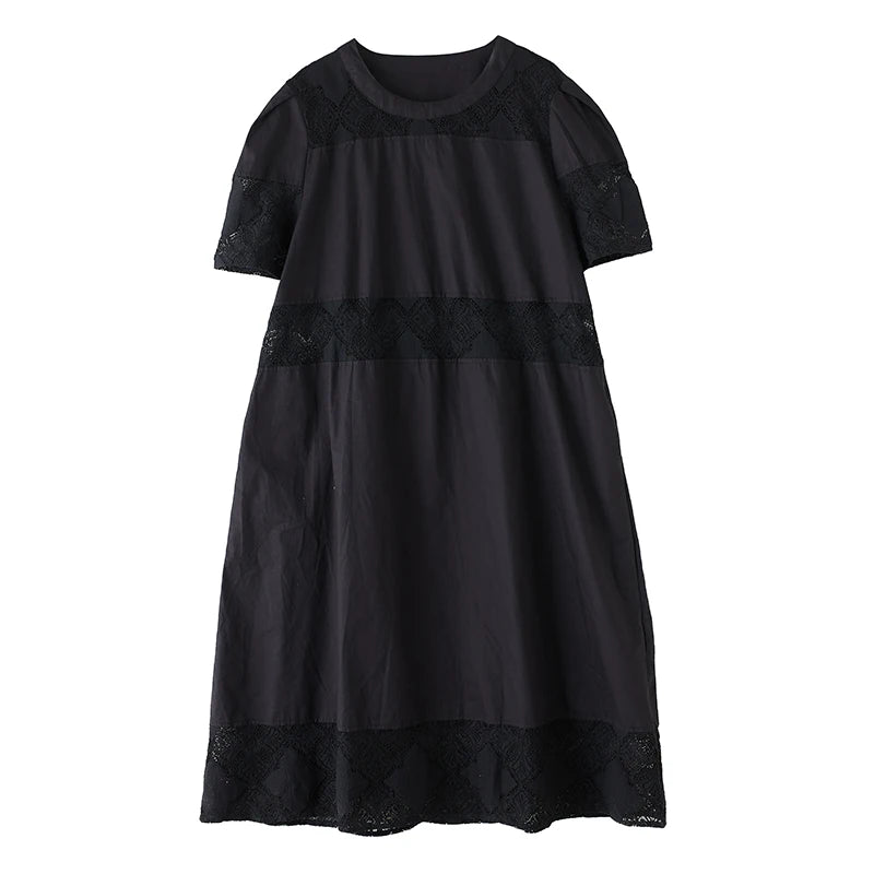 XITAO Hollow Out Patchwork Lace Dress Casual O-neck A-line Short Sleeve A-line New Arrival Fashion Summer Women Dress HQQ2472