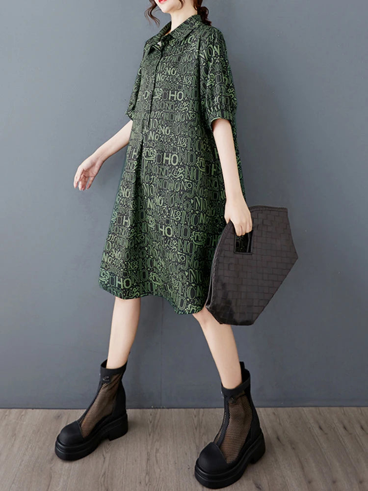 XITAO Letter Print Pocket Patchwork Dress Short Sleeve Turn-down Collar Single Breasted Pullover Loose Slim Shirt Dress ZMY1151