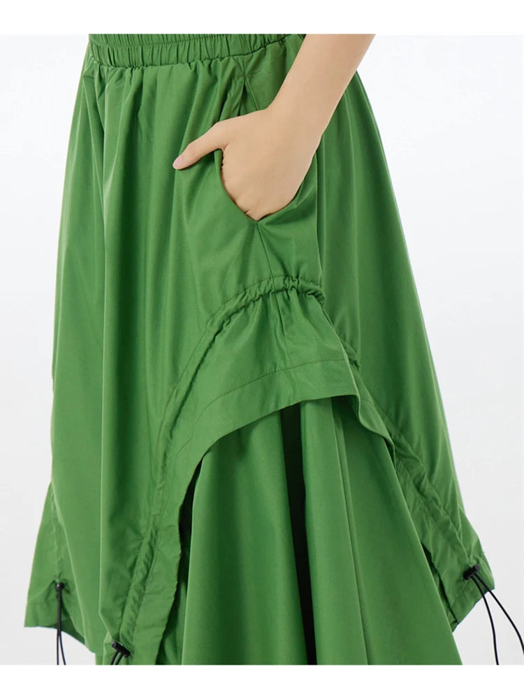 XITAO Asymmetric Drawstring Loose Skirt Solid Color Personality Women Trend Slimming Irregular Elastic Waist Skirt HQQ2442