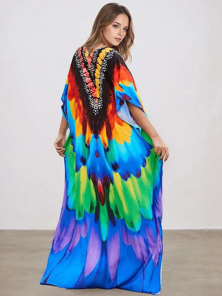 XITAO V-neck Ankle-length Dress Loose Casual Vintage Side Slit Bat Wing Sleeve Personality Pullover Summer Woman Dress GJ1187