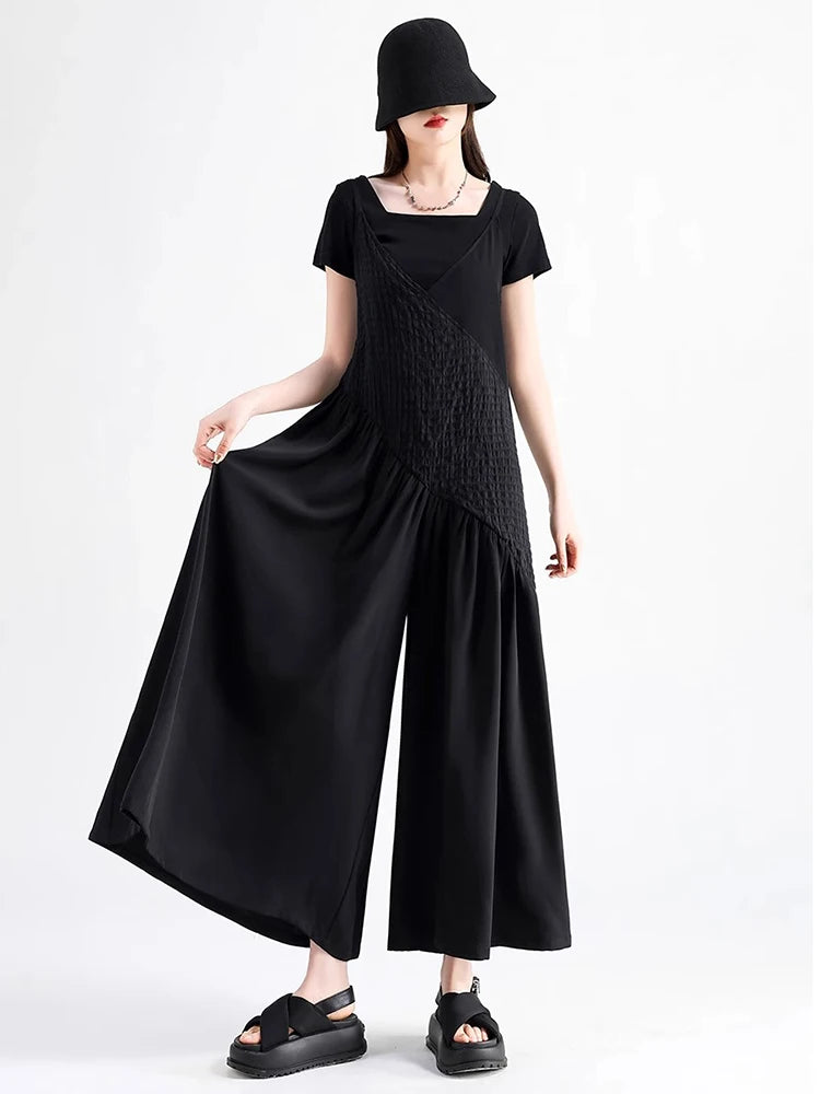 XITAO Irregular V-neck Loose Jumpsuits Casual Solid Color Patchwork Slim Women Simple Trend Match Sleeveless Jumpsuits HQQ2498