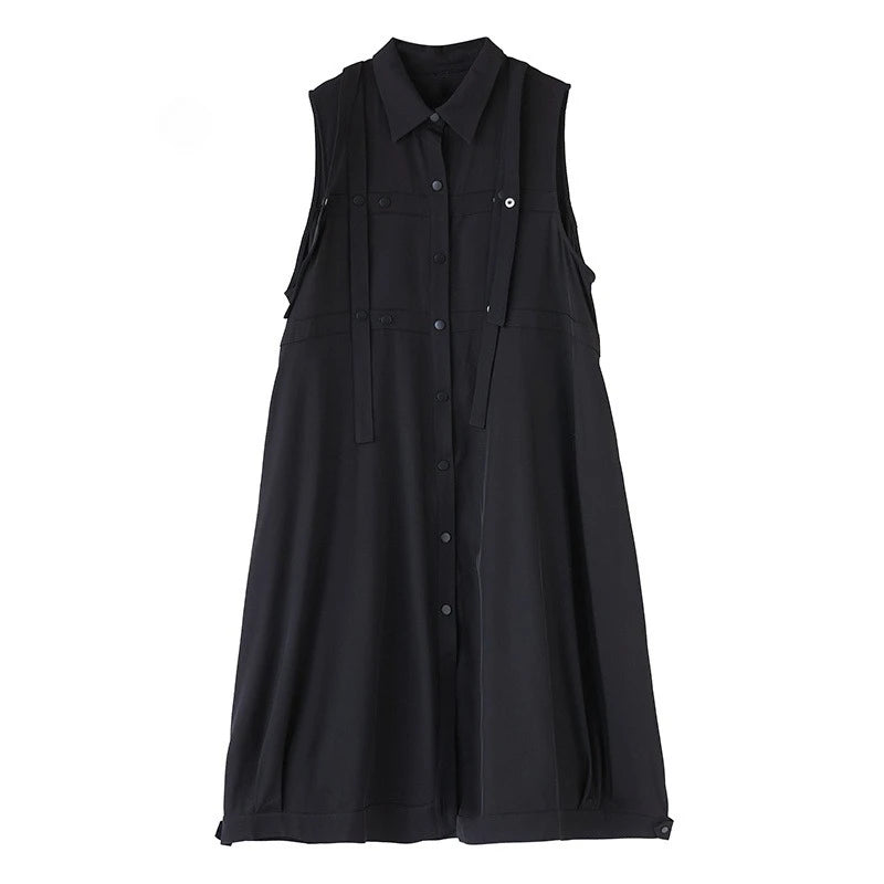 XITAO Single Breasted Sleeveless Dress Turn-down Collar Casual New Arrival Button Ribbon New Arrival Summer Women Dress ZMY1046