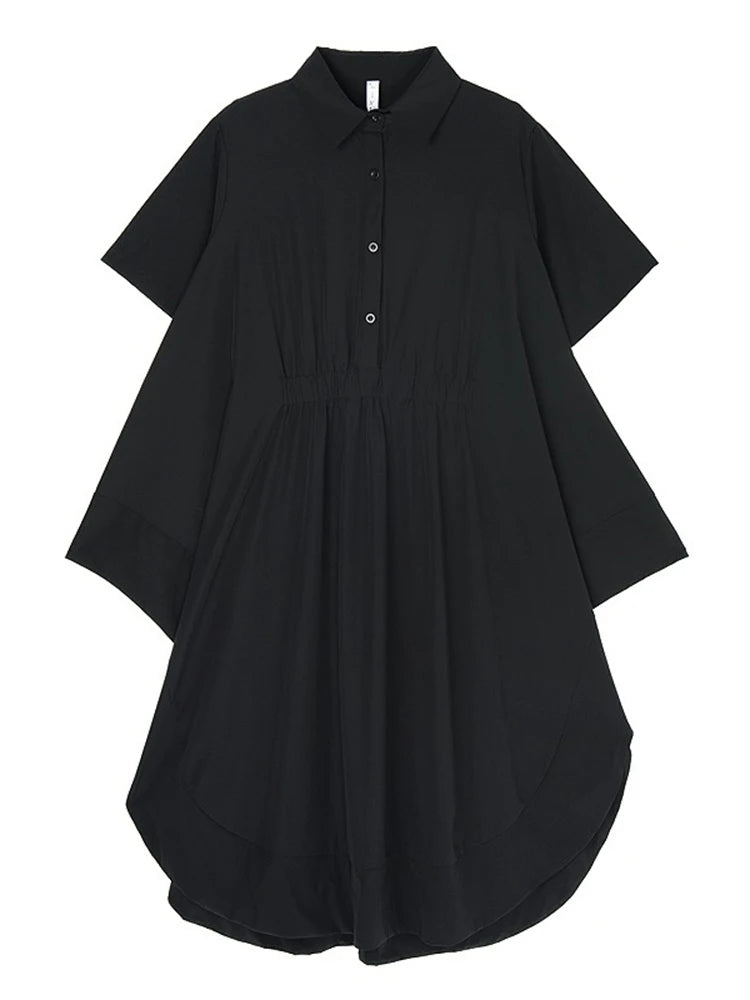 XITAO Asymmetrical Solid Color Patchwork Side Slit Dress Turn-down Collar Loose Casual Simple Slim Summer Woman Dress ZMY1302