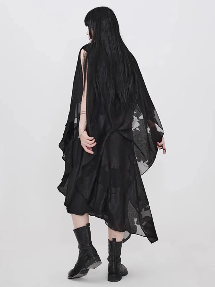 XITAO Irregular Print Loose Dress Casual O-neck Patchwork Gauze Vintage Personality Slimming Pullover Summer Woman Dress ZMY1353