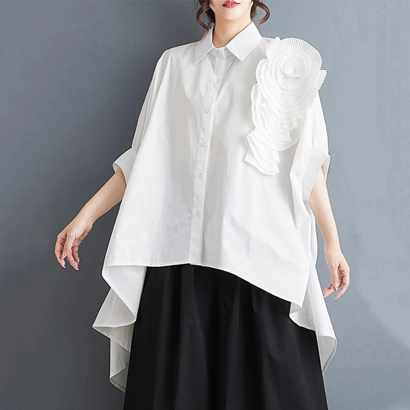 XITAO Three Dimensional Decoration Floral Irregular Shirt Loose Casual Solid Color Simplicity Fashion Women New Shirt WLD20133