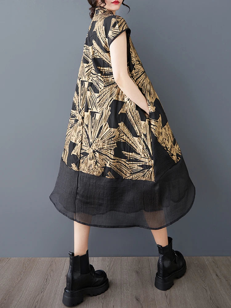 XITAO Loose Asymmetric Dress Fashion Contrast Color Patchwork Women Slimming Irregular Temperament Stand Collar Dress HQQ2438