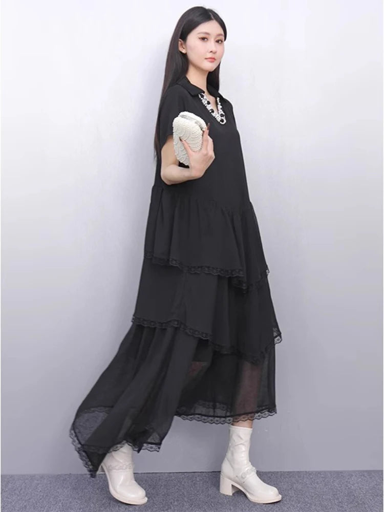 XITAO Irregular Patchwork Short Sleeve Dress V-neck Casual Loose Fitting A-line Elegant Comfortable Pullover Women Dress ZMY1340