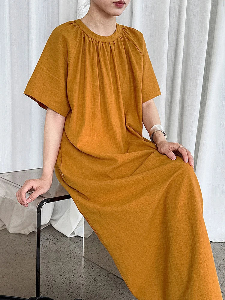 XITAO Back Hollow Out Loose Dress Solid Color Casual O-neck Temperament Short Sleeve Simple Slimming Summer Woman Dress ZMY1290