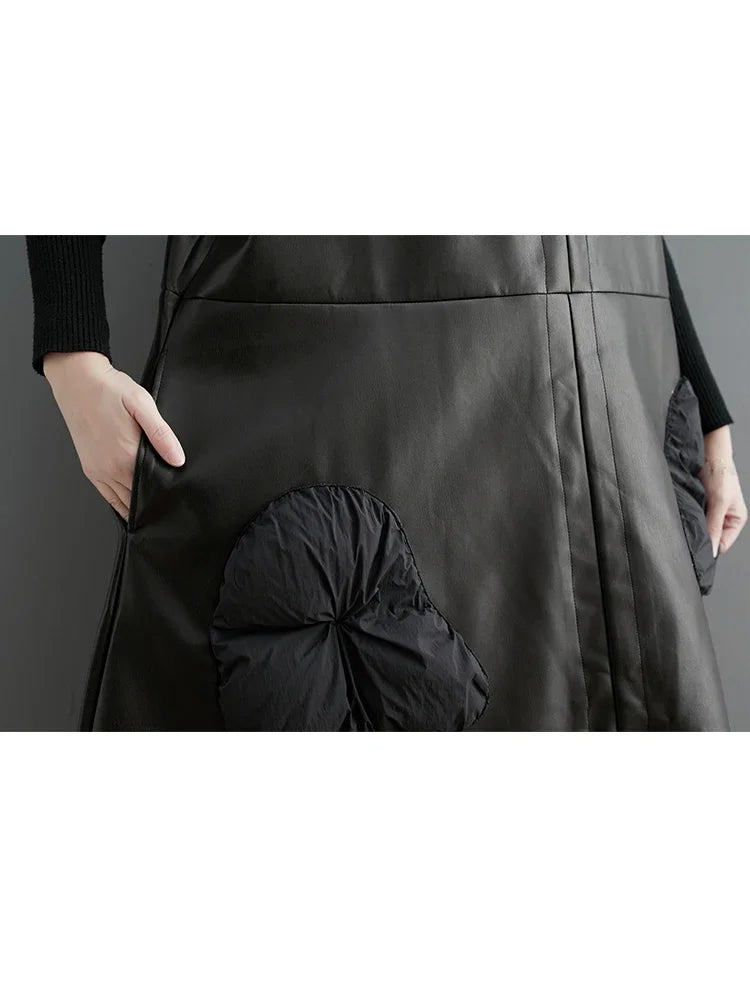 XITAO Three-dimensional Decoration V-neck Dress Solid Color Patchwork Pullover Sleeveless Loose 2024 Spring New Casual Dmj2310