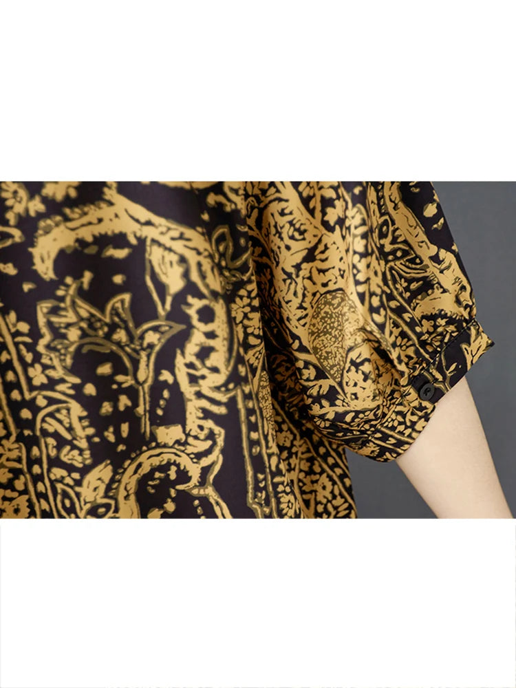 XITAO Print Turn-down Collar Single Breasted Dress Loose Fitting A-line Korea Casual Slimming Summer Women Dress ZMY1149