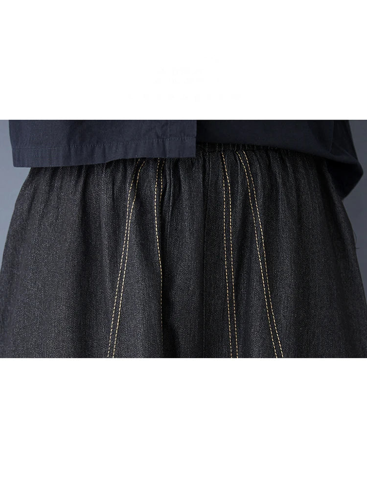 XITAO Pocket Elastic Waist Casual Skirt Loose Fitting Vintage Fashion A-line High Waist New Simple Spring Women Skirt GYX1512