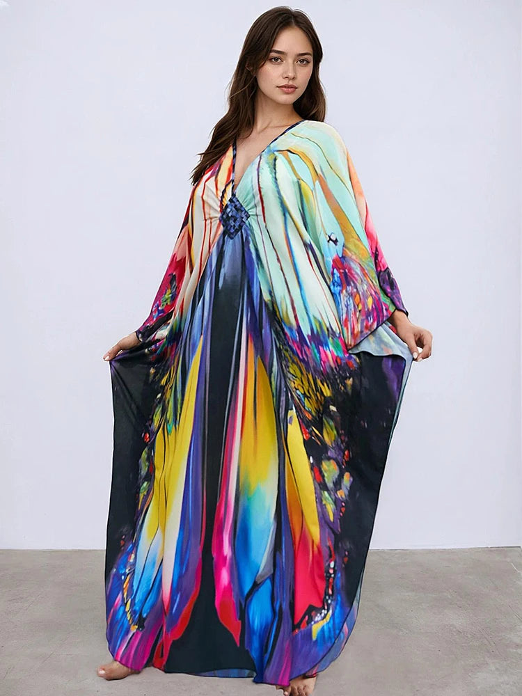 XITAO Contrast Color Print Dress Side Slit Loose Casual Temperament Pullover Loose Casual Slimming Summer Woman Dress GJ1167