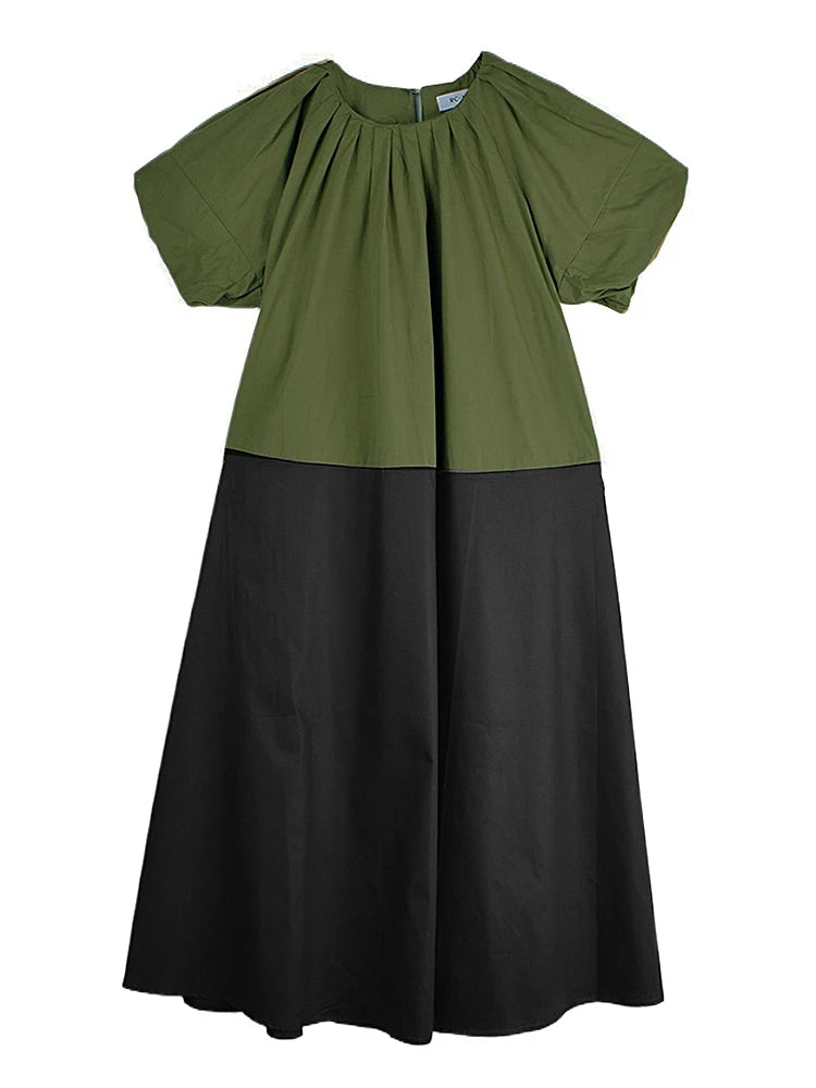 XITAO Patchwork Contrast Color Dress O-neck Loose Casual Short Sleeve Simple Slimming Personality Summer Woman Dress HQQ2491