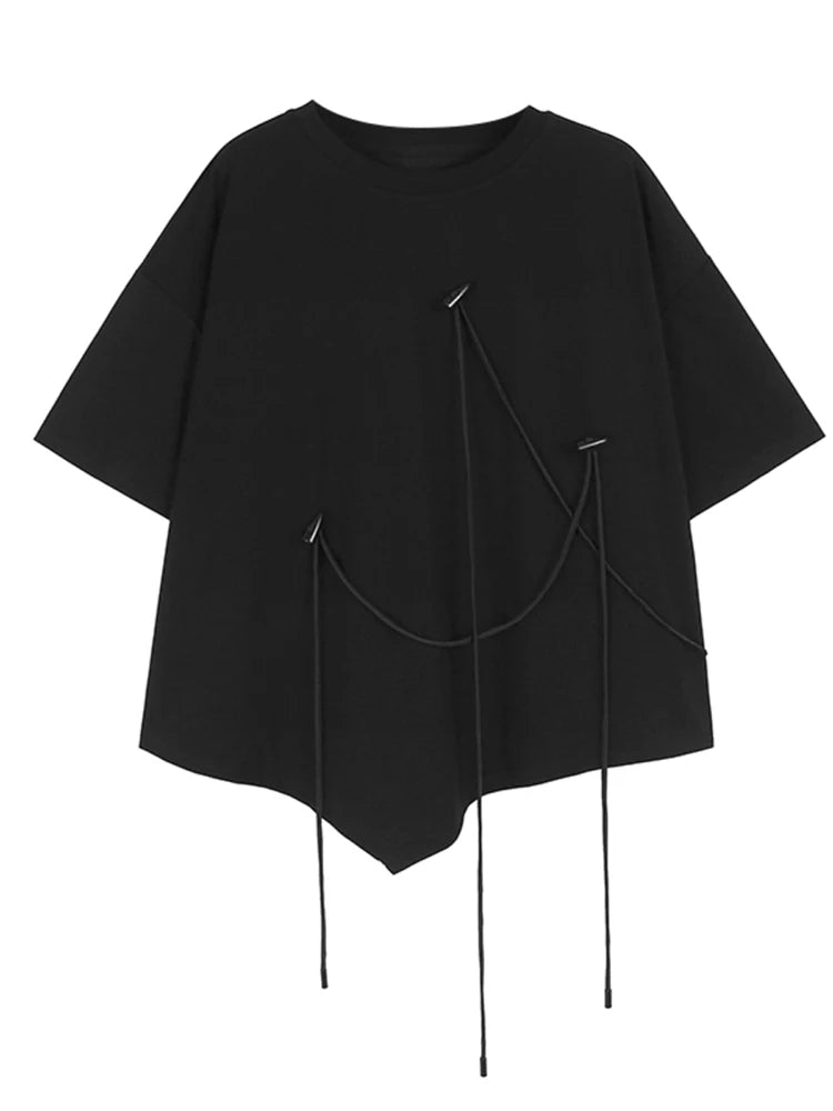 XITAO Irregular Casual T-shirt Horn Decorate Women Top Solid Color Loose Summer New T-shirt DMJ4148