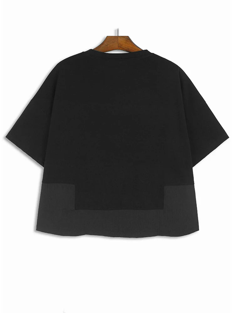 XITAO Loose Patchwork O-neck T-shirts Personality Irregular Solid Color All-match Women Summer New Casual Simplicity Top GJ1036