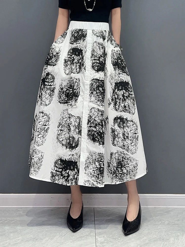 XITAO Printed Casual Skirt Elastic Waist Simplicity Ladies Elegant Loose Size Spring Summer Fashion Women New Skirt LYD1706