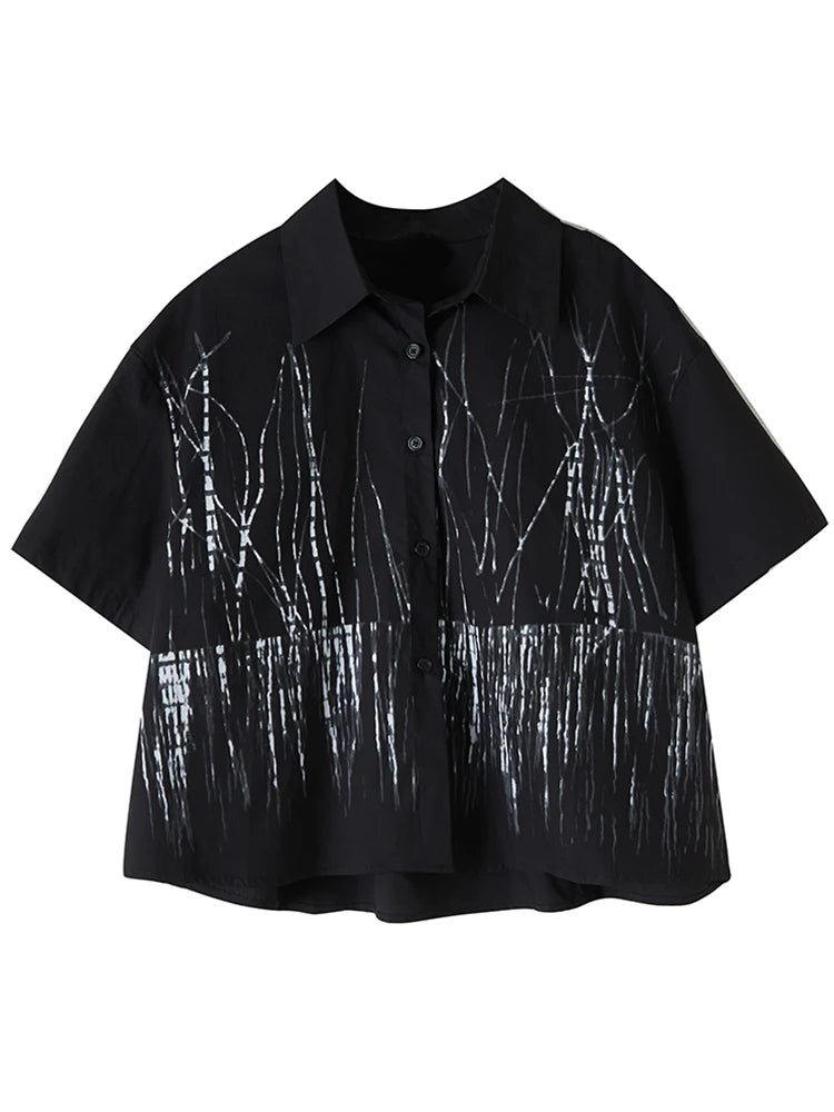 XITAO Single Breasted Print Lapel Shirt Casual Half Sleeve Turn-down Collar Vintage Solid Color Slimming Women Blouse GYX1532